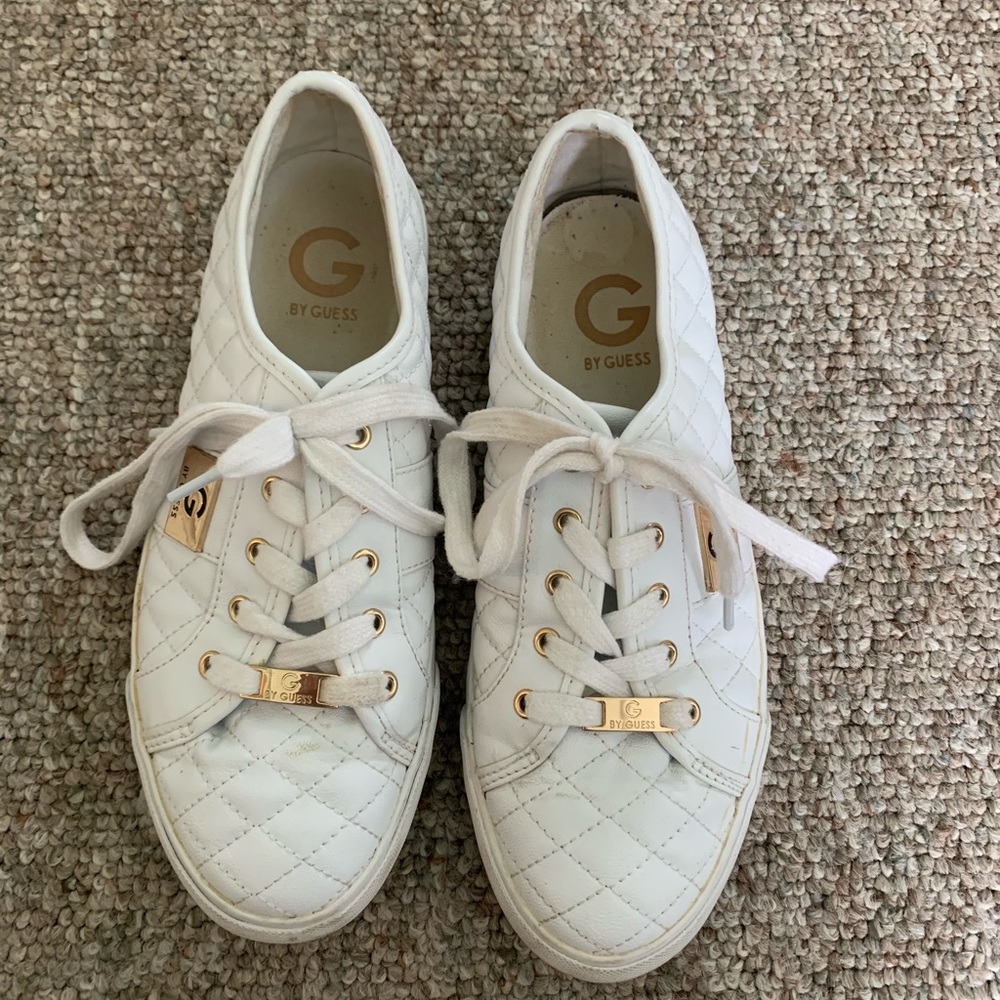 Guess Gold Detailed White Leather Sneakers